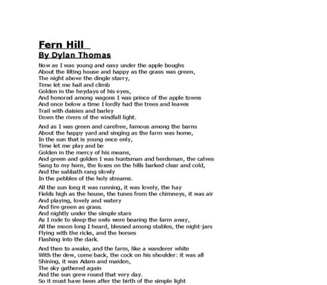 fern hill by dylan thomas summary